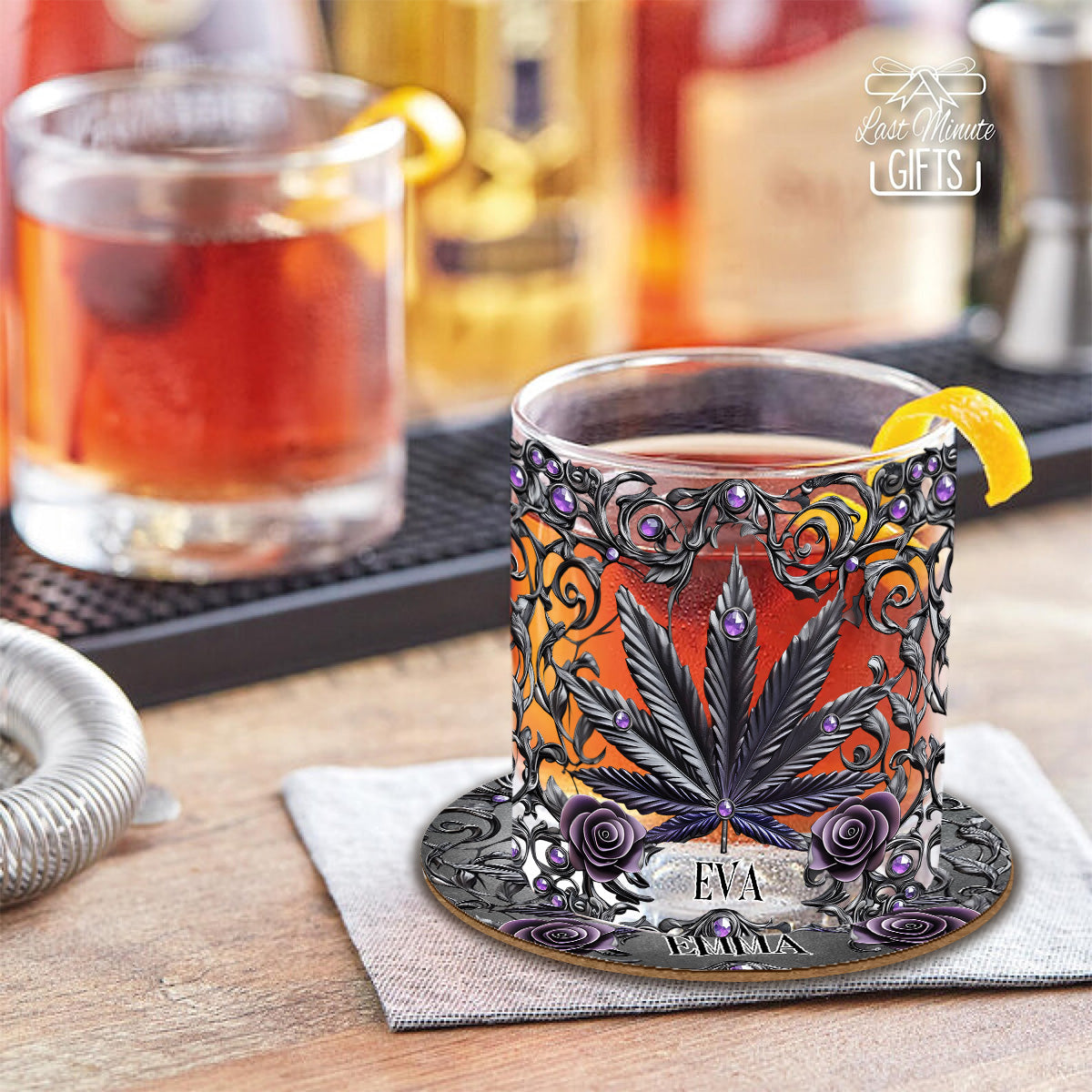 Magnifiques verres à whisky personnalisés au cannabis