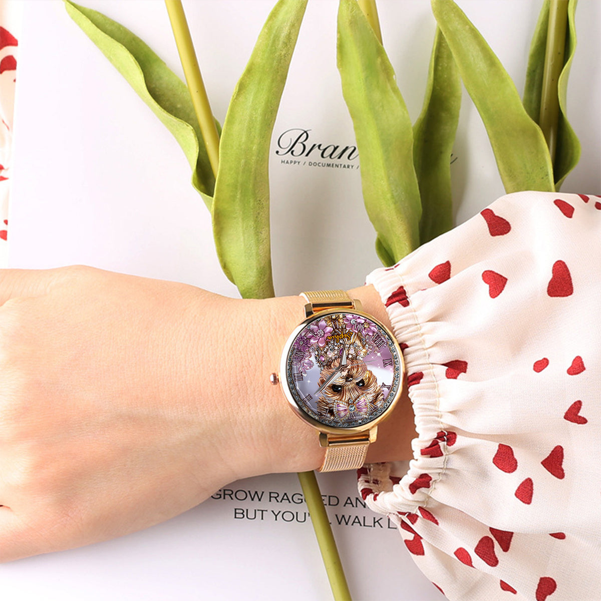 Amoureux du Yorkshire Terrier - Montre-bracelet personnalisée pour femme avec un chien 