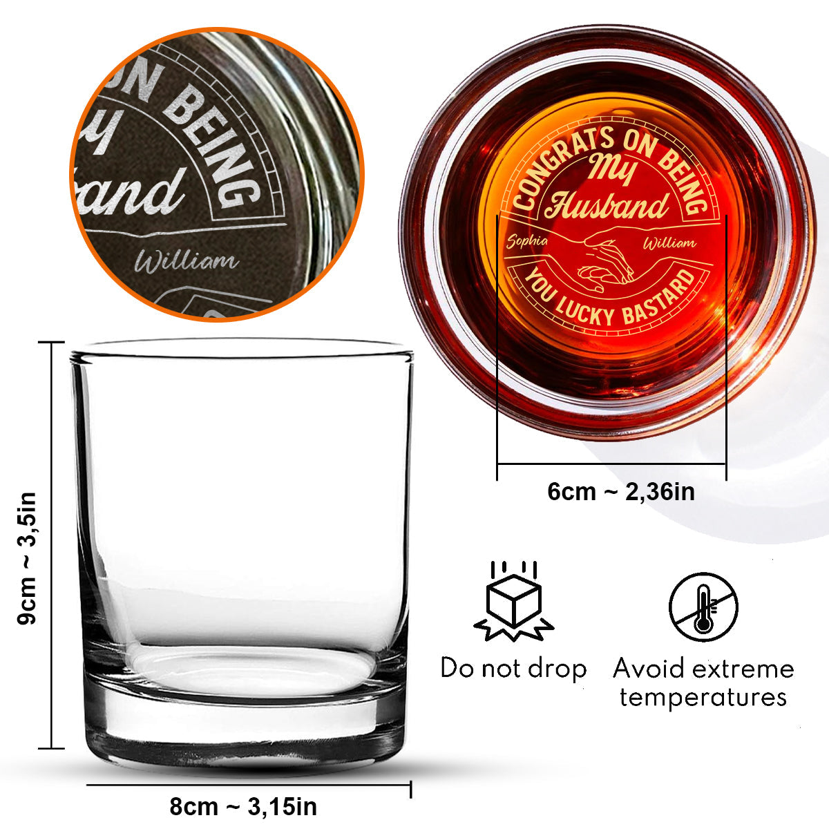 Félicitations à mon mari, quel homme chanceux ! - Verre à whisky gravé personnalisé pour couple