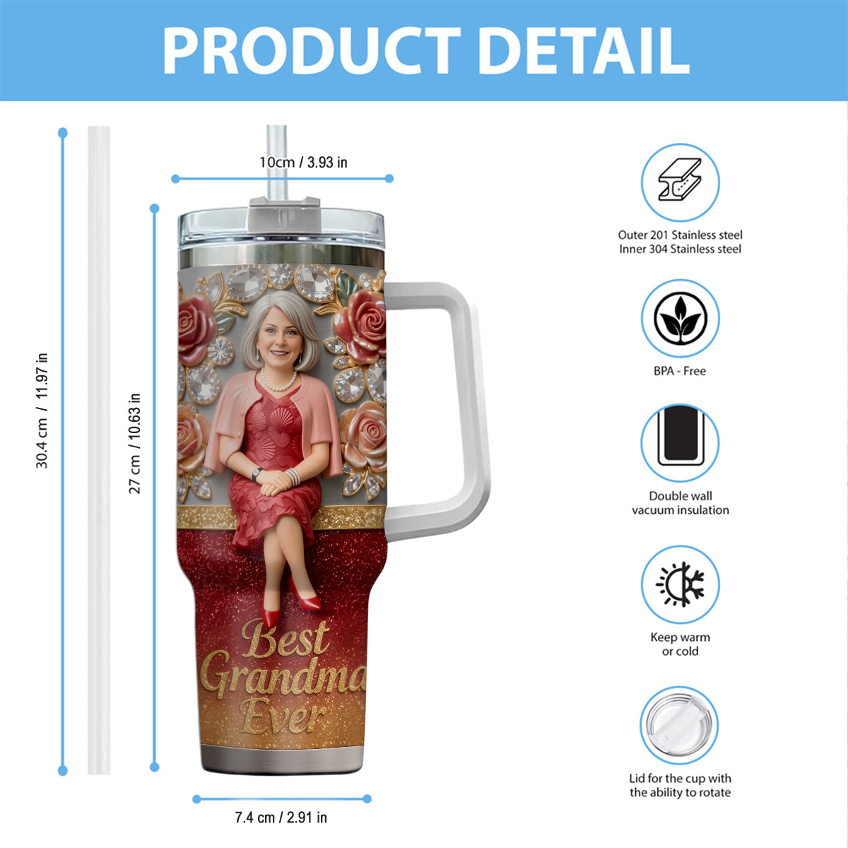 Meilleure Grand-mère, Parfaite pour Maman, Nana - Tasse Personnalisée avec Poignée