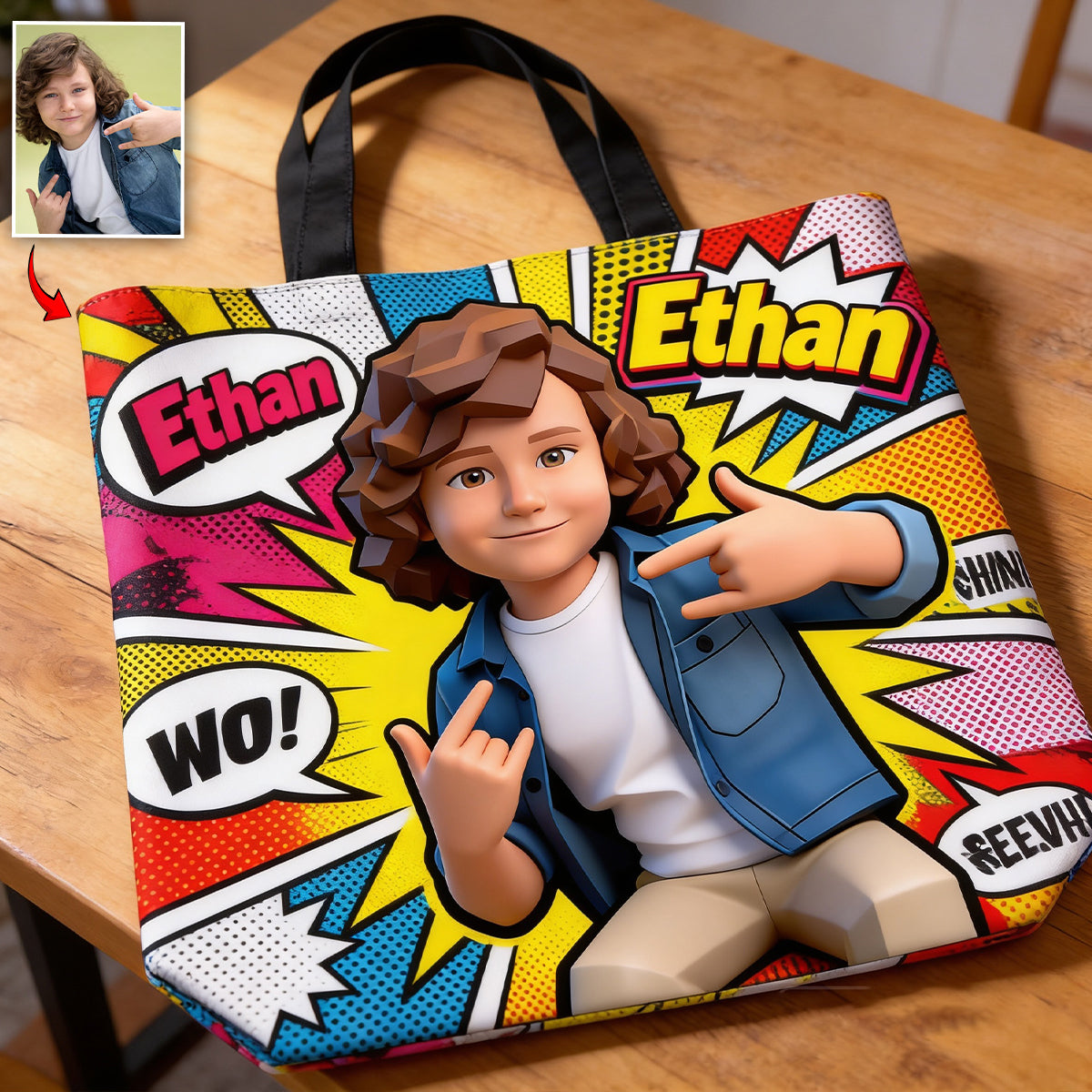 Sac fourre-tout personnalisé Popart - Sac pour enfant personnalisé