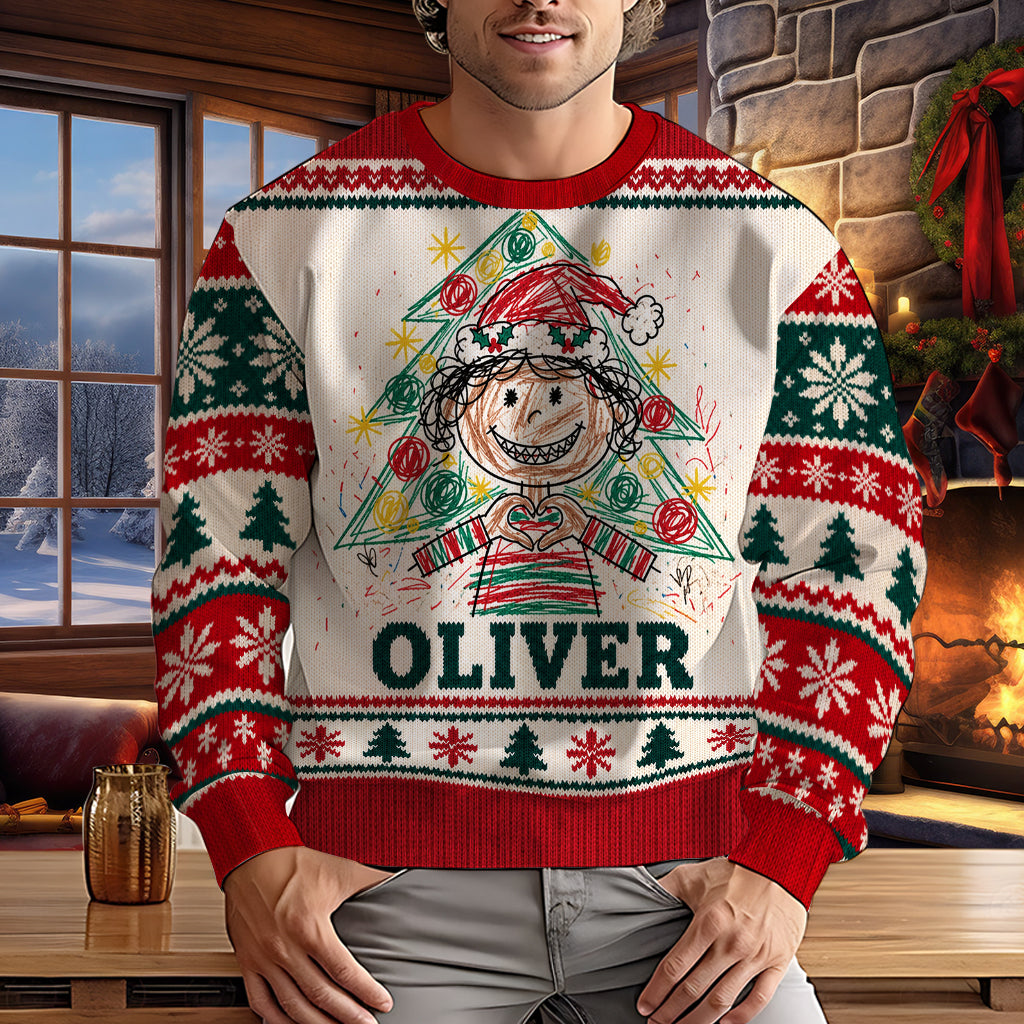 Amazing Kid Hand Drawing Sweater - Personalized Kid Ugly Sweater