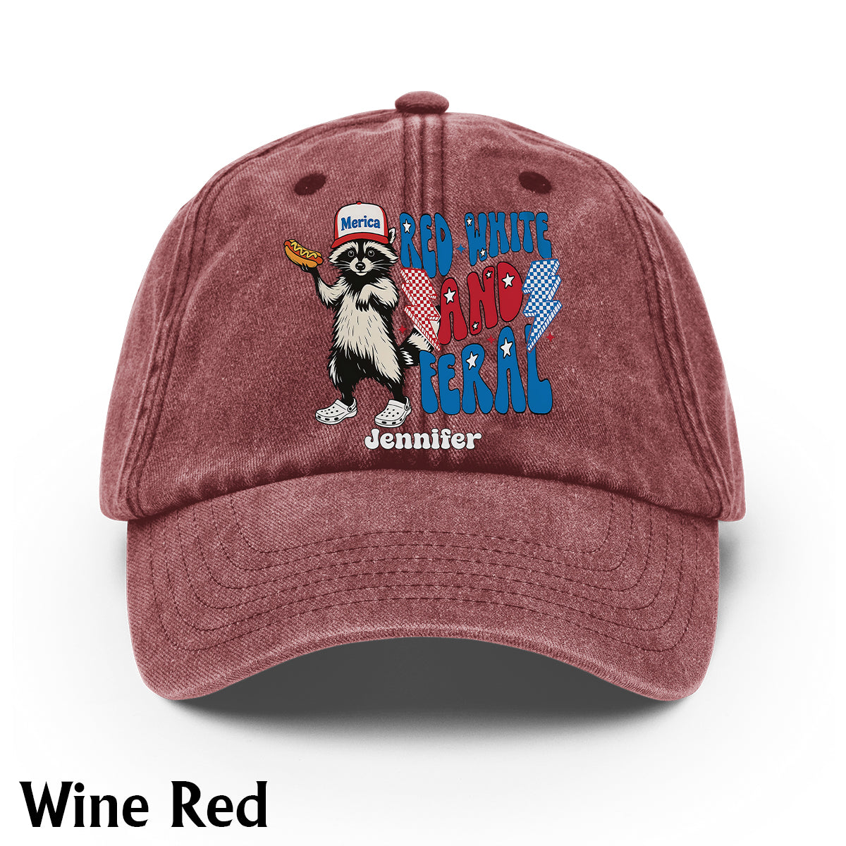 Casquette en denim délavé rouge, blanc et sauvage personnalisée pour la fête nationale américaine (4 juillet).