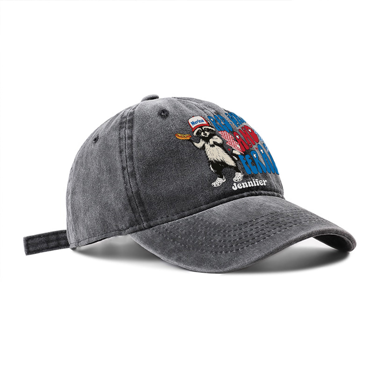 Casquette en denim délavé rouge, blanc et sauvage personnalisée pour la fête nationale américaine (4 juillet).