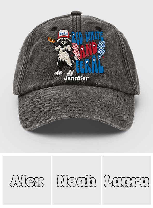 Casquette en denim délavé rouge, blanc et sauvage personnalisée pour la fête nationale américaine (4 juillet).
