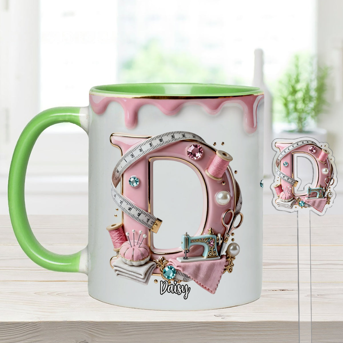Love Sewing - Personalized Sewing Set Accent Mug with Acrylic Stirrers