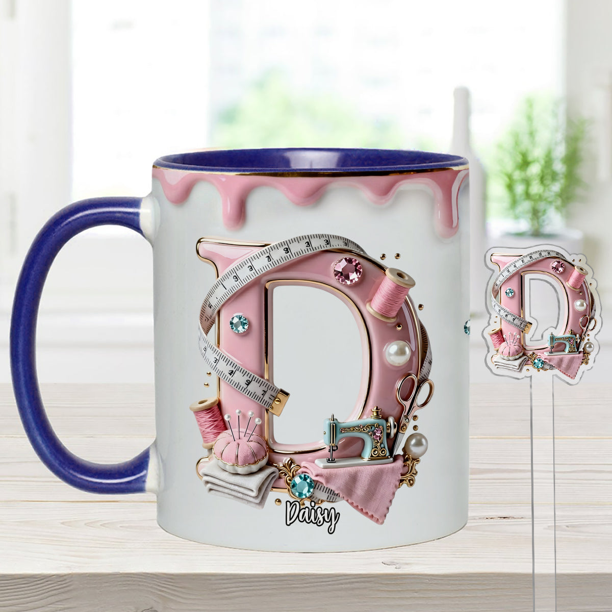 Love Sewing - Personalized Sewing Set Accent Mug with Acrylic Stirrers
