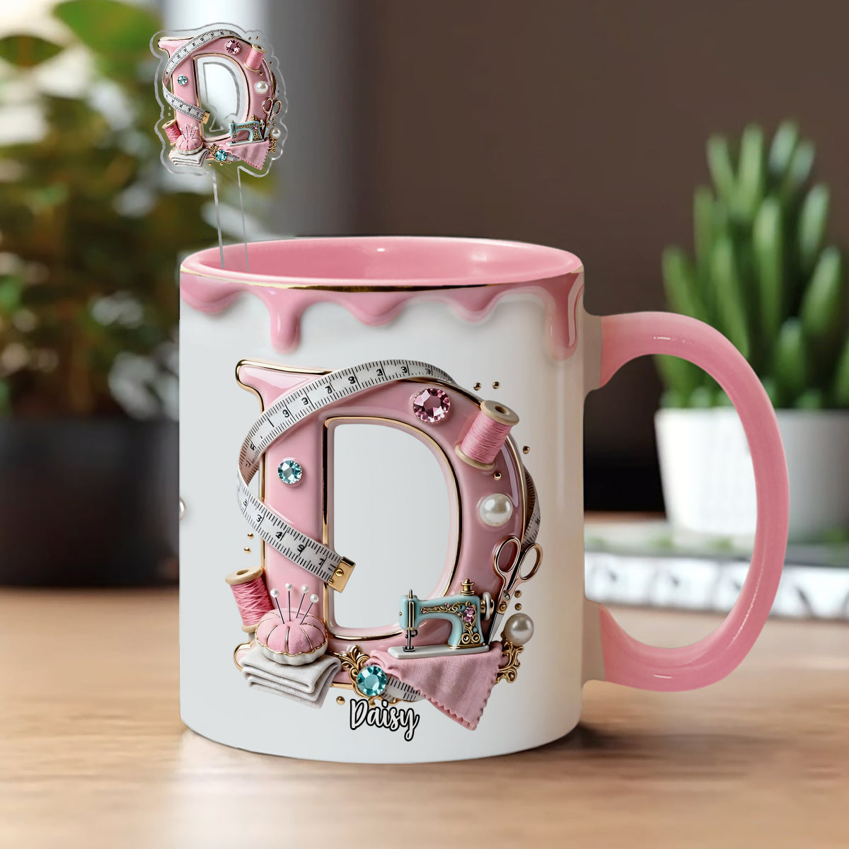 Love Sewing - Personalized Sewing Set Accent Mug with Acrylic Stirrers
