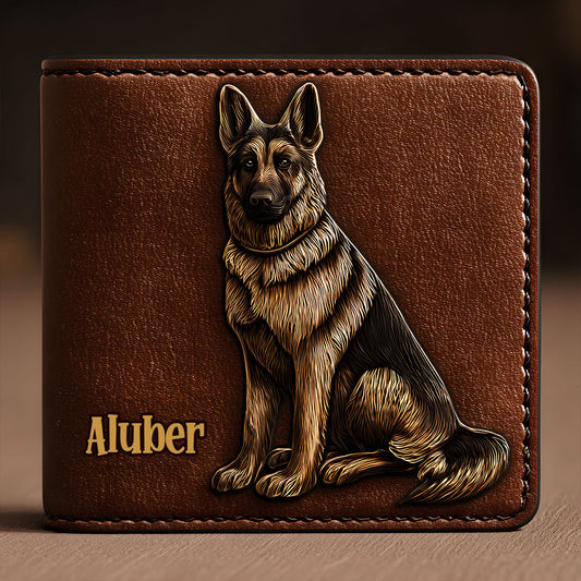 J'aime mon chien - Portefeuille en cuir personnalisé avec un berger allemand