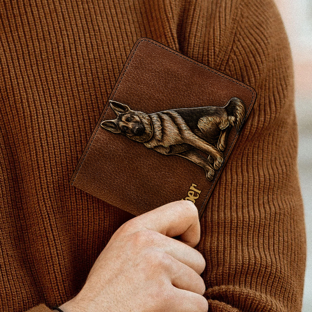 J'aime mon chien - Portefeuille en cuir personnalisé avec un berger allemand