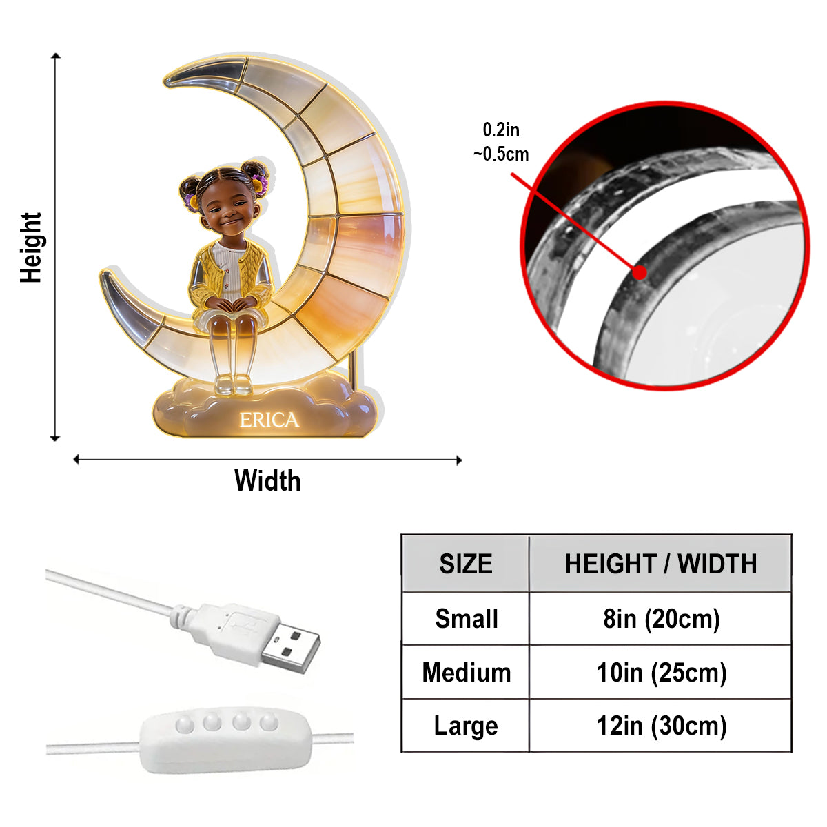 Crescent Moon Lamp - Personalized Kid Acrylic LED Night Light