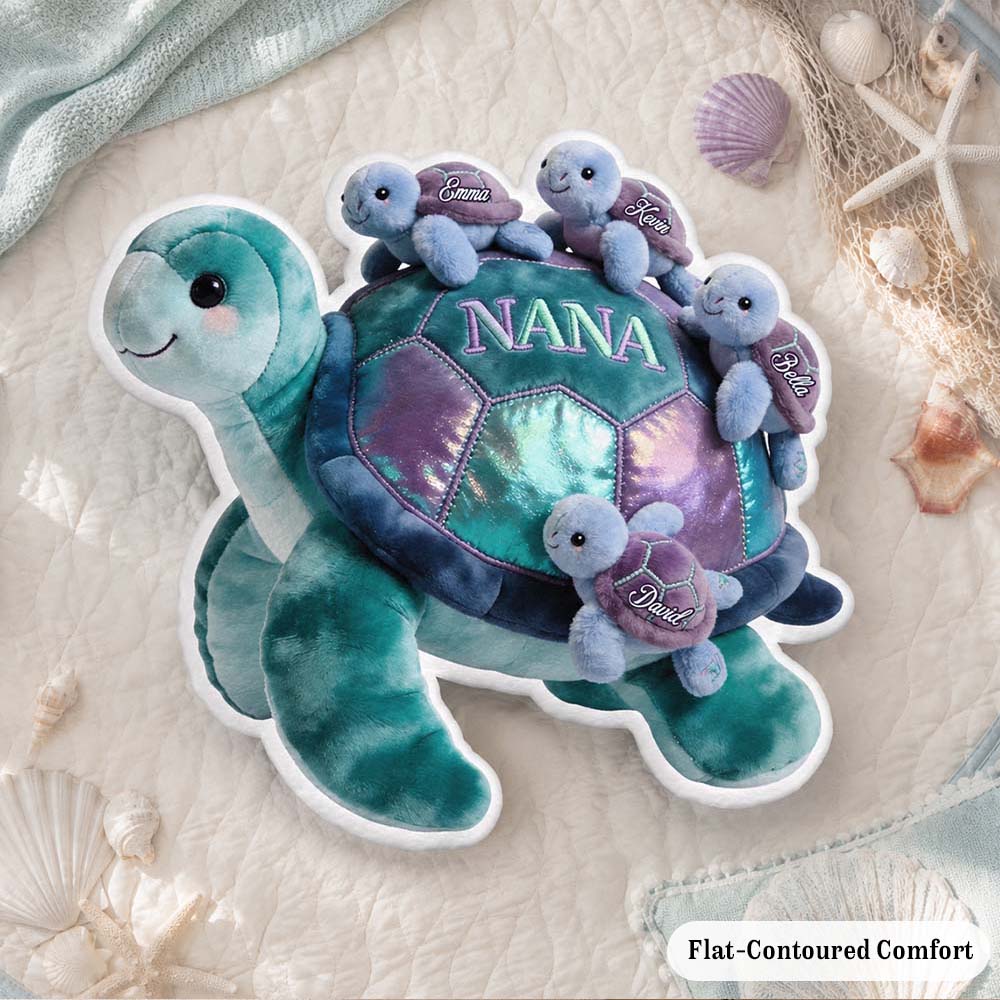 Cadeau pour grand-mère tortue - Coussin personnalisé en fausse fourrure en forme de tortue
