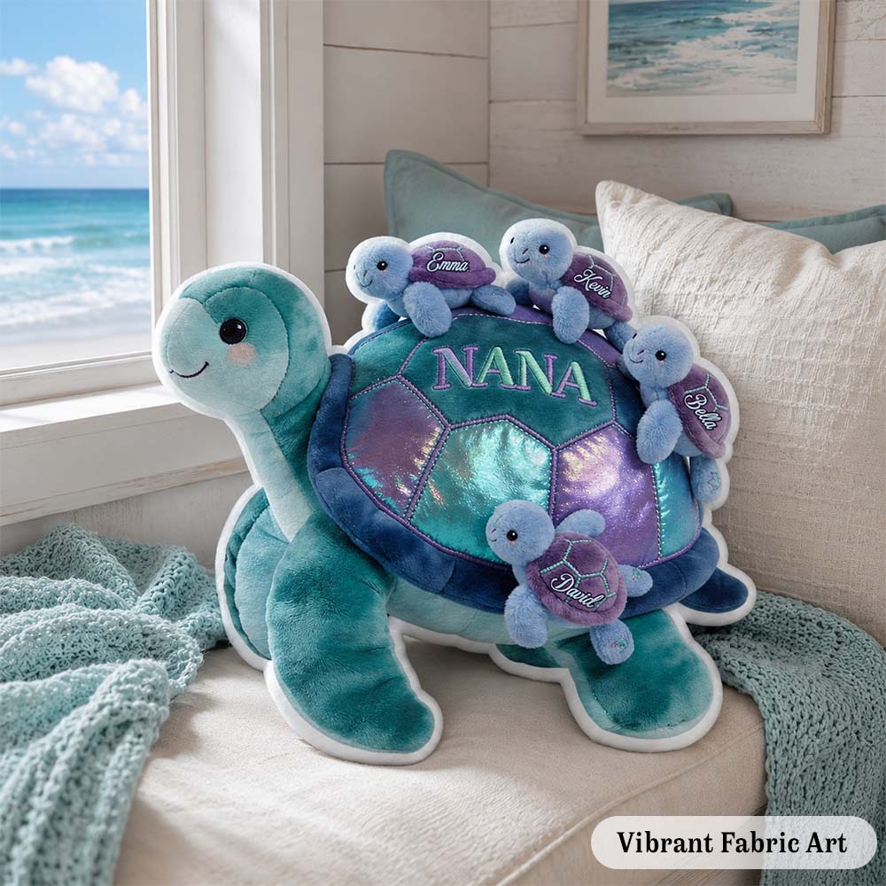Cadeau pour grand-mère tortue - Coussin personnalisé en fausse fourrure en forme de tortue