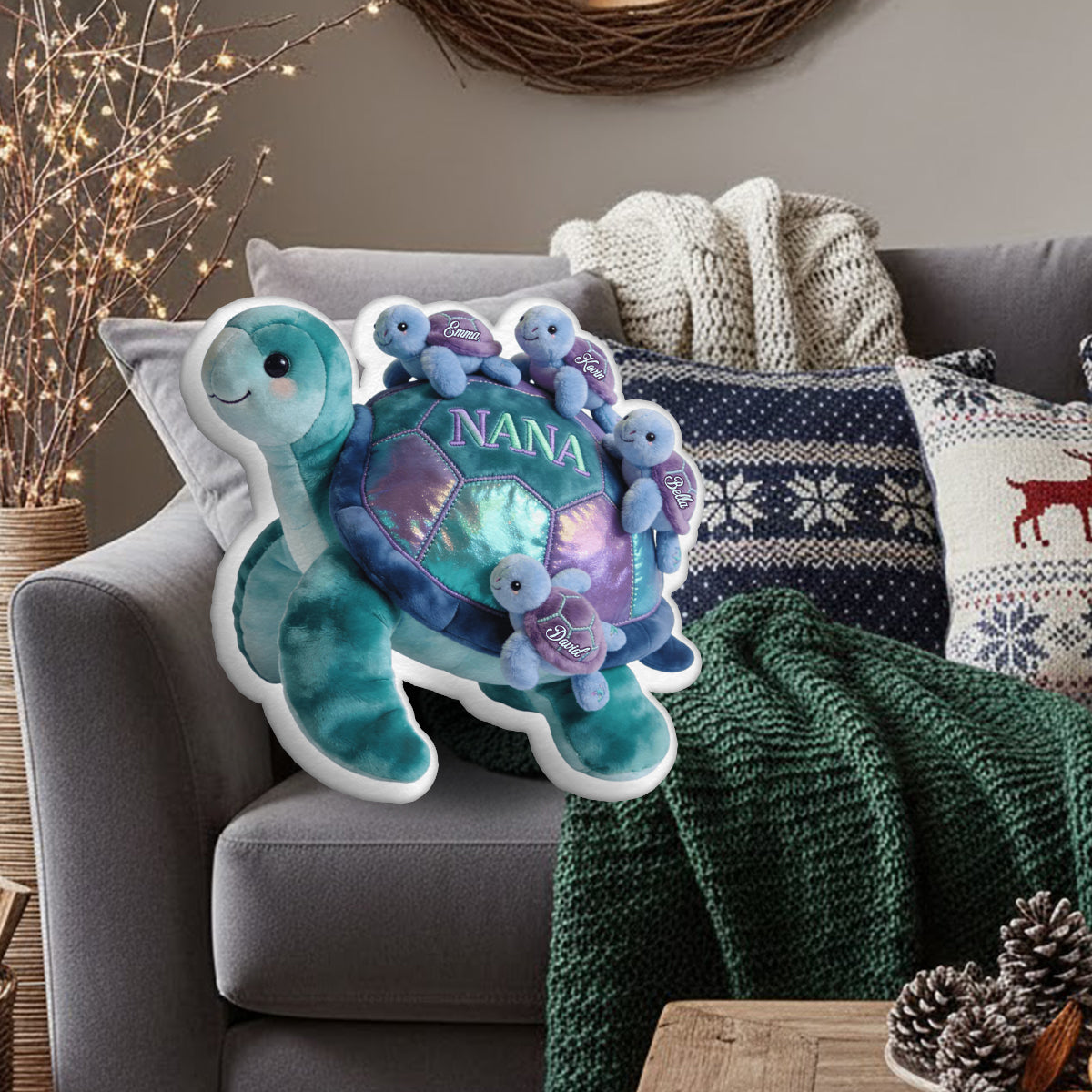 Nana Turtle Gift For Mom Grandma - Personalized Grandma Faux Fur Shaped Pillow