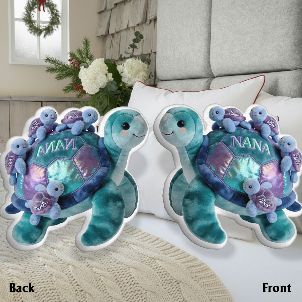 Nana Turtle Gift For Mom Grandma - Personalized Grandma Faux Fur Shaped Pillow