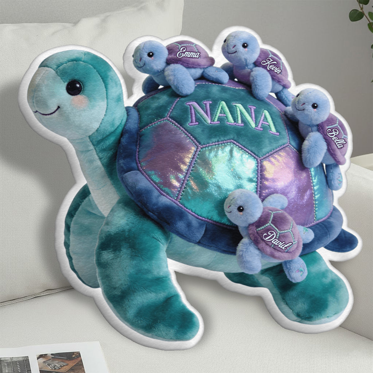 Nana Turtle Gift For Mom Grandma - Personalized Grandma Faux Fur Shaped Pillow