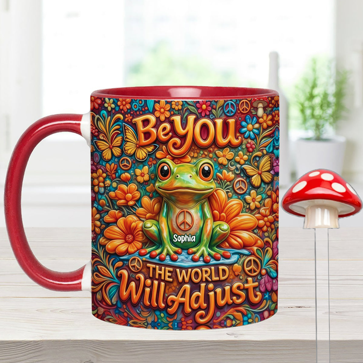Be You The World Will Adjust, Hippie Style - Personalized Hippie Set Accent Mug with Acrylic Stirrers