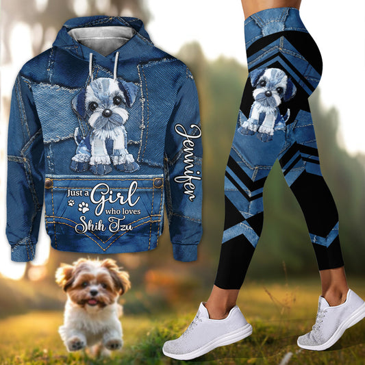 J'adore les Shih Tzu ! Sweat à capuche et leggings personnalisés pour chien.