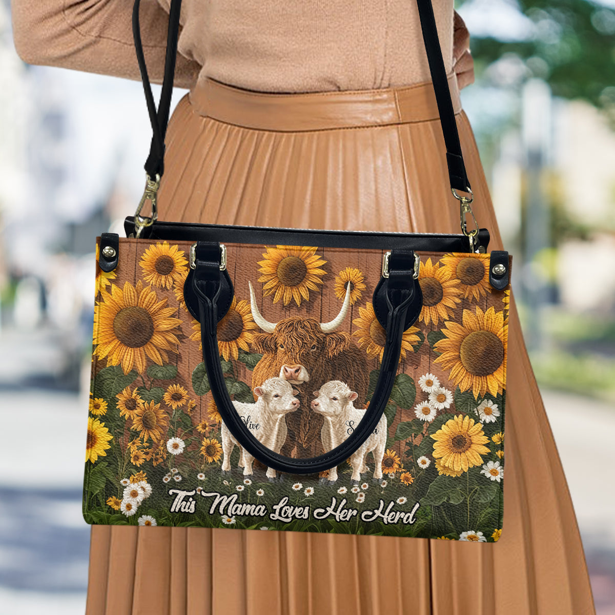 Cette maman aime son troupeau - Sac à main en cuir personnalisé « Maman »