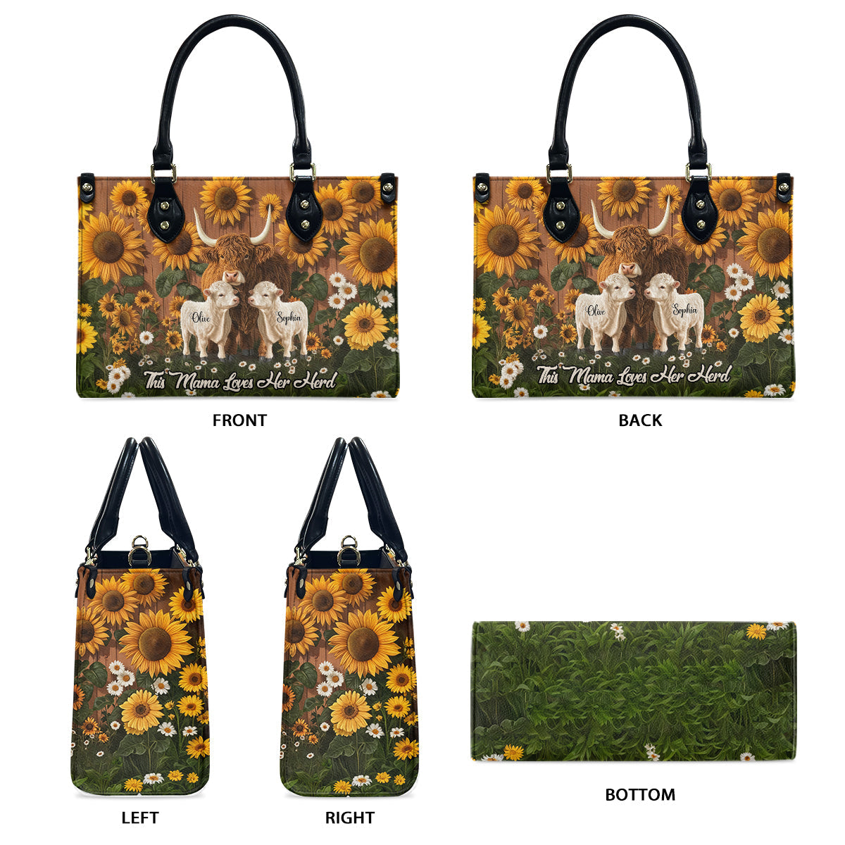 Cette maman aime son troupeau - Sac à main en cuir personnalisé « Maman »