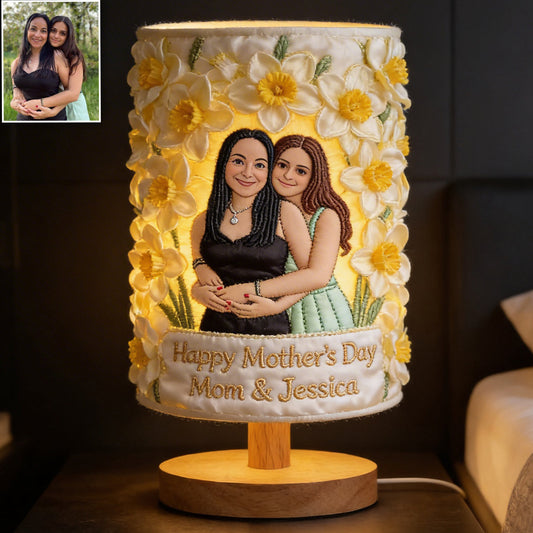 Gift For Mom And Grandma - Personalized Mother Table Lamp With Wood Base