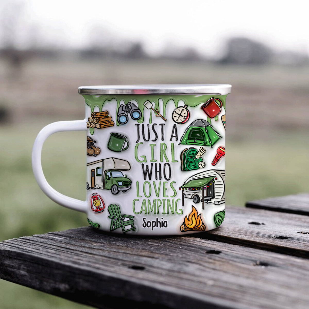 Just A Girl Who Loves Camping - Personalized Camping Enamel Mug