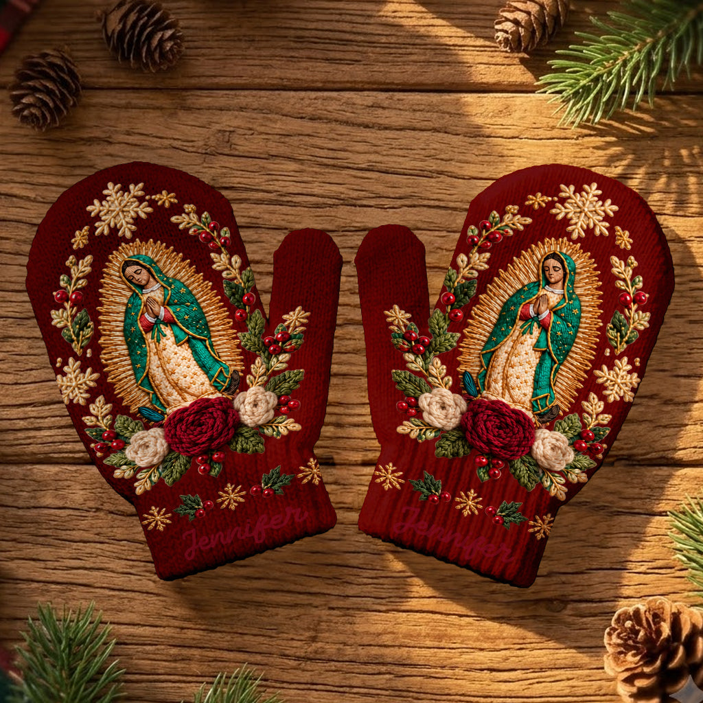 Blessed Mother - Personalized Christian Knitted Mittens