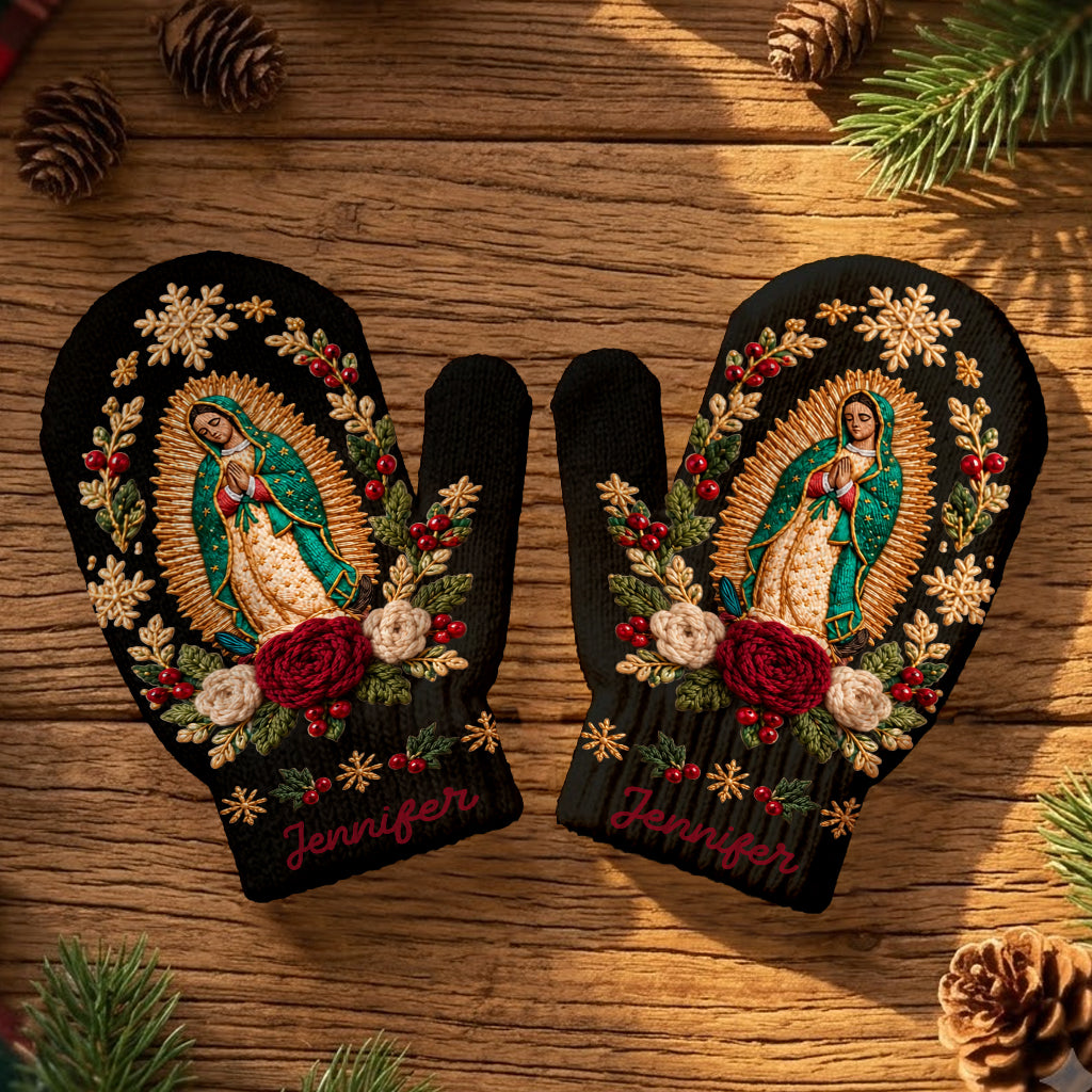 Blessed Mother - Personalized Christian Knitted Mittens