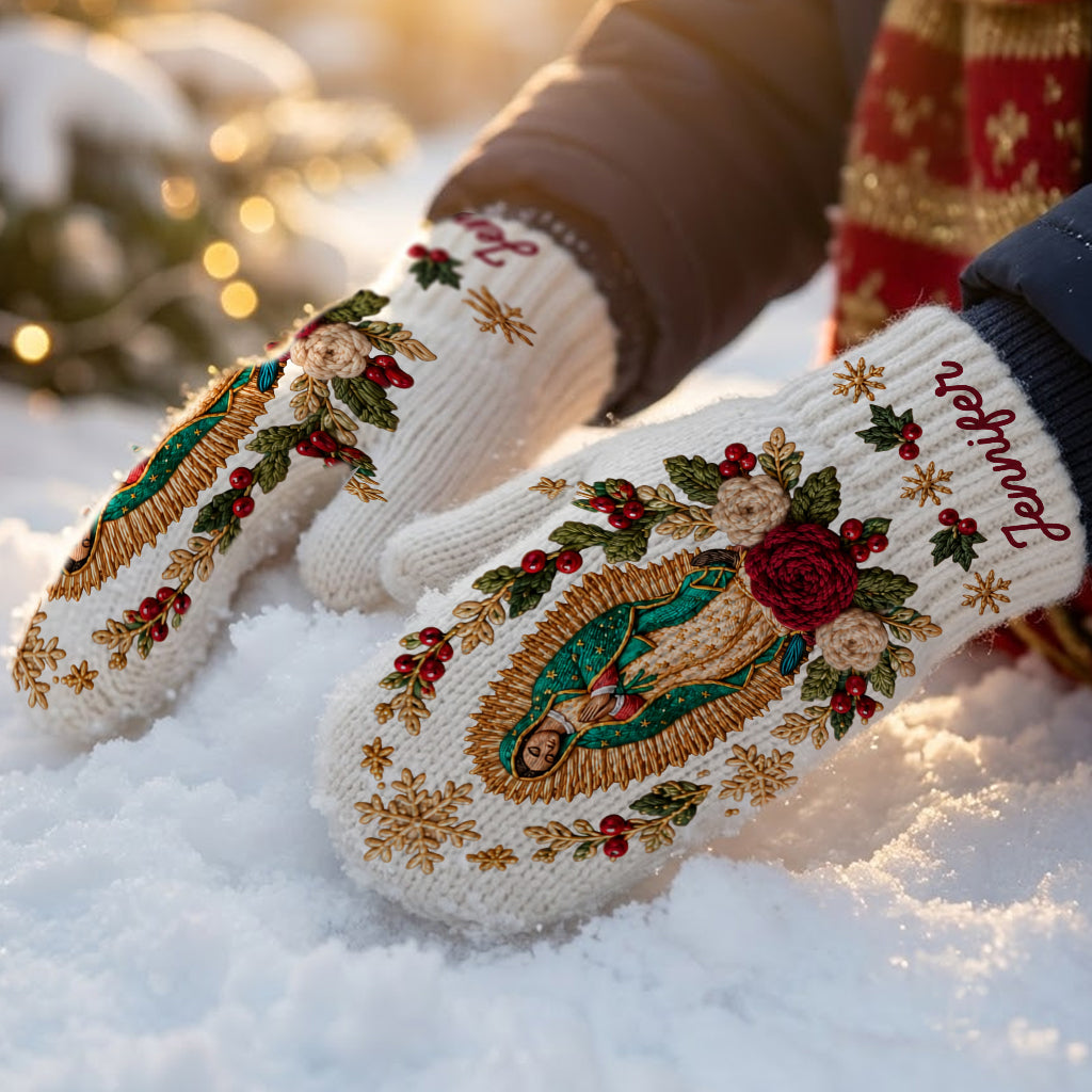 Blessed Mother - Personalized Christian Knitted Mittens