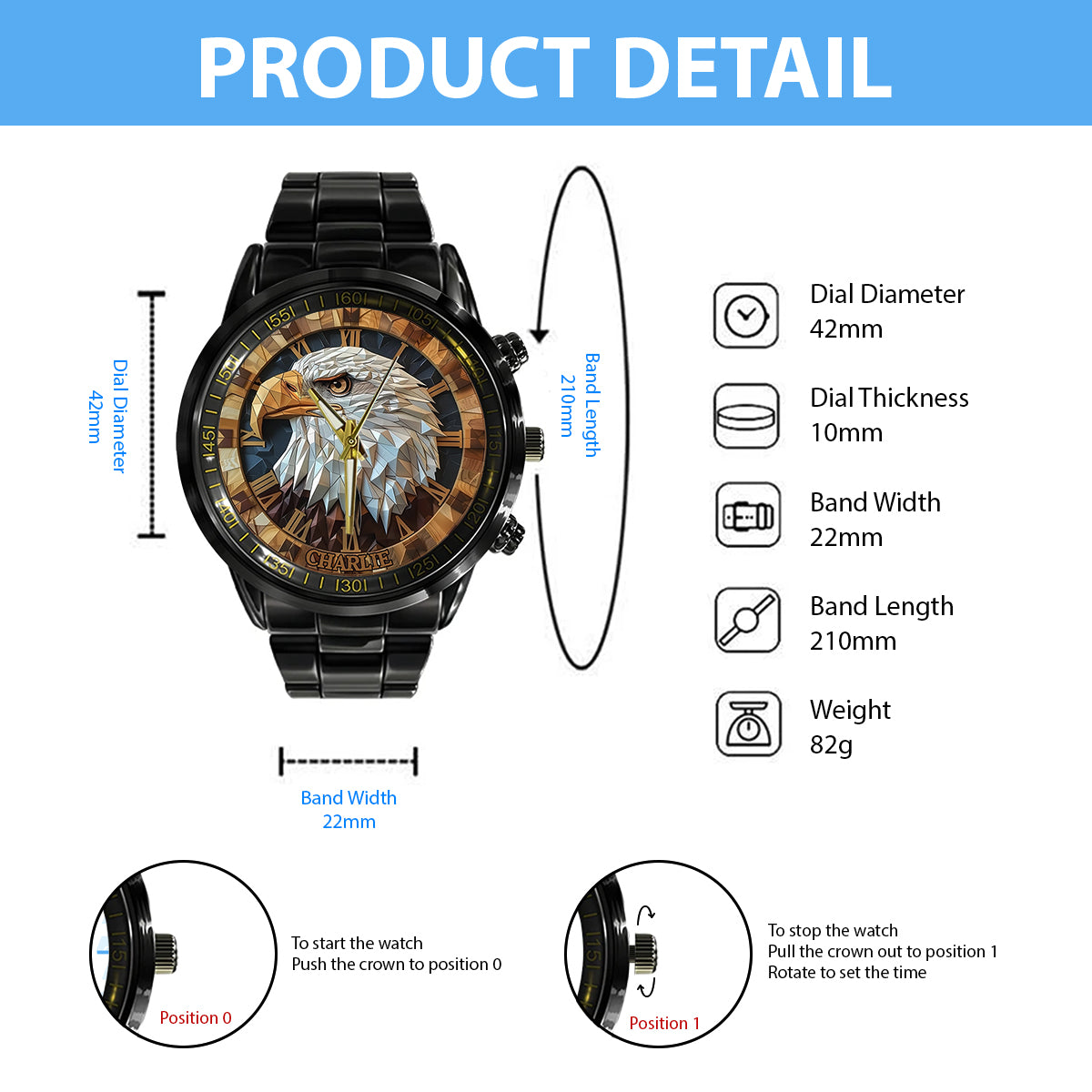 Aigle géométrique - Montre-bracelet personnalisée Aigle à tête blanche