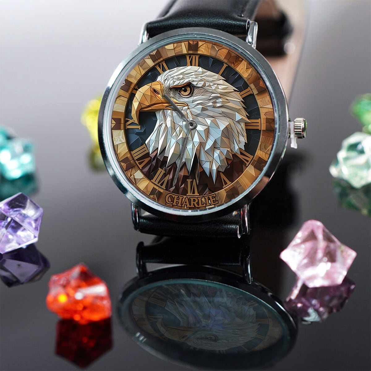 Aigle géométrique - Montre-bracelet personnalisée Aigle à tête blanche