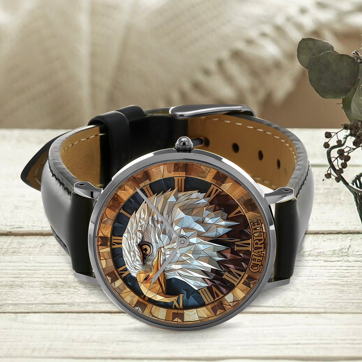 Aigle géométrique - Montre-bracelet personnalisée Aigle à tête blanche