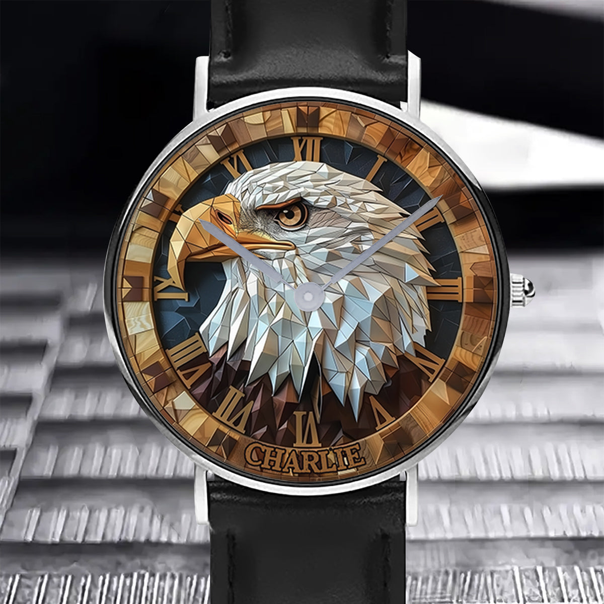 Aigle géométrique - Montre-bracelet personnalisée Aigle à tête blanche