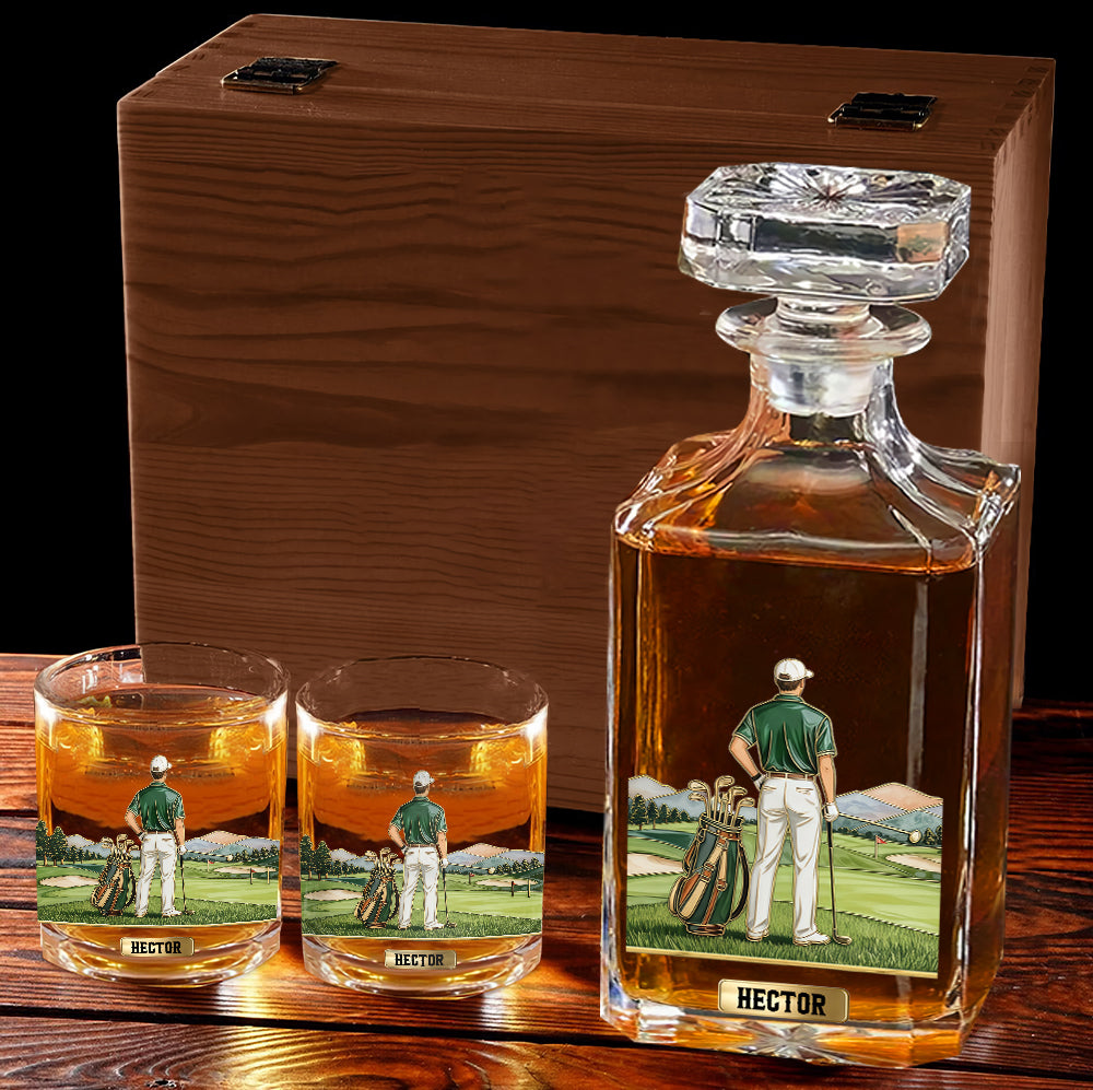 Ensemble carafe à whisky personnalisée sur le thème du golf et du plaisir de boire