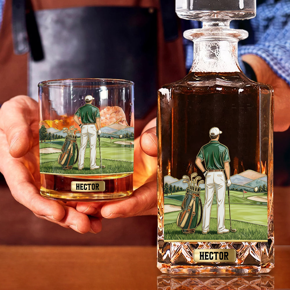 Ensemble carafe à whisky personnalisée sur le thème du golf et du plaisir de boire