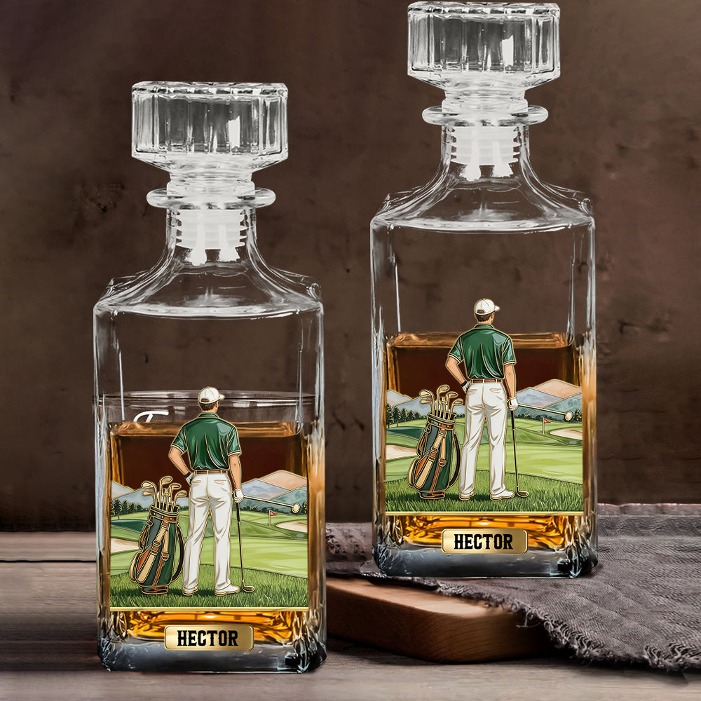 Ensemble carafe à whisky personnalisée sur le thème du golf et du plaisir de boire