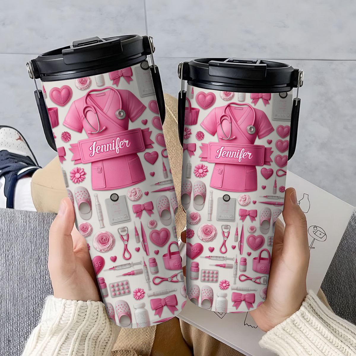 Le métier d'infirmière est un travail de cœur - Gobelet isotherme personnalisé avec poignée