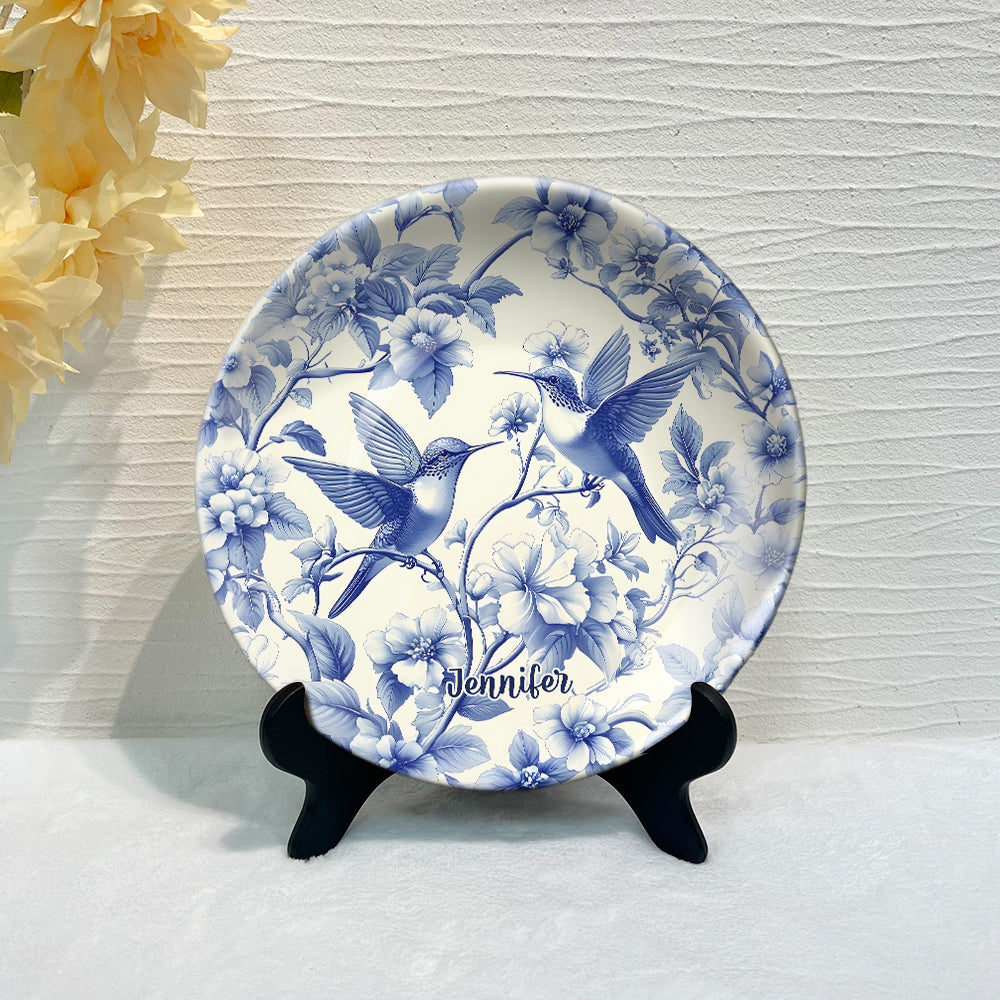 Stunning Hummingbird Toile de Jouy Pattern - Personalized Hummingbird Ceramic Round Plate