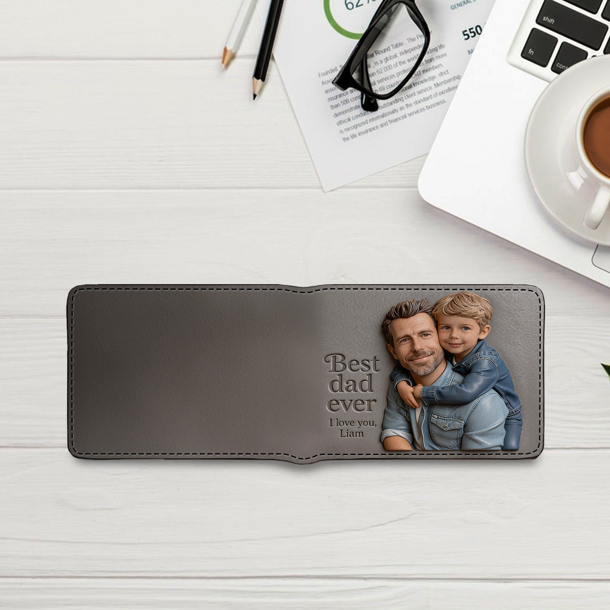 Photo Personnalisée - Portefeuille en Cuir pour Père