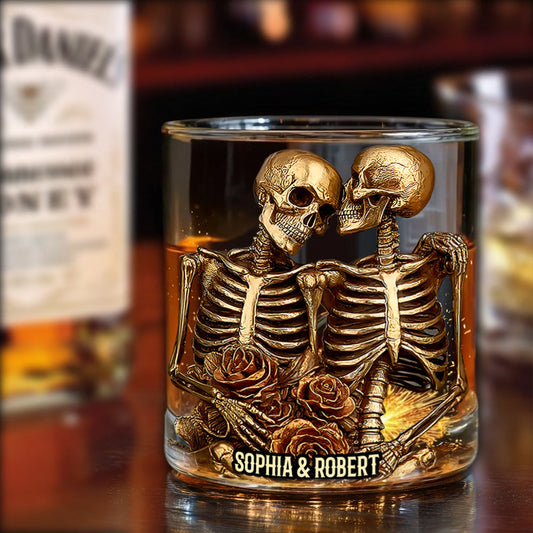 Couple squelette - Verre à whisky personnalisé en forme de crâne