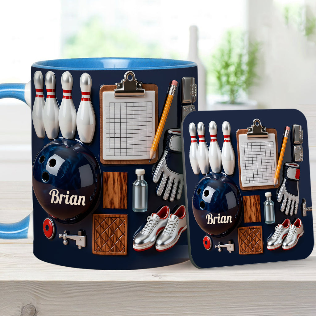 J'adore le bowling - Mug et sous-verre personnalisés sur le thème du bowling
