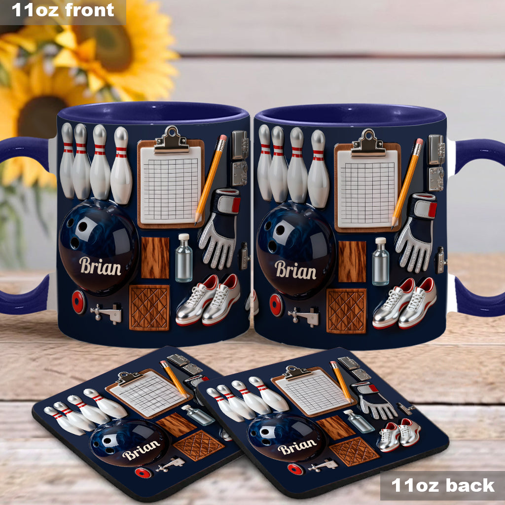 J'adore le bowling - Mug et sous-verre personnalisés sur le thème du bowling