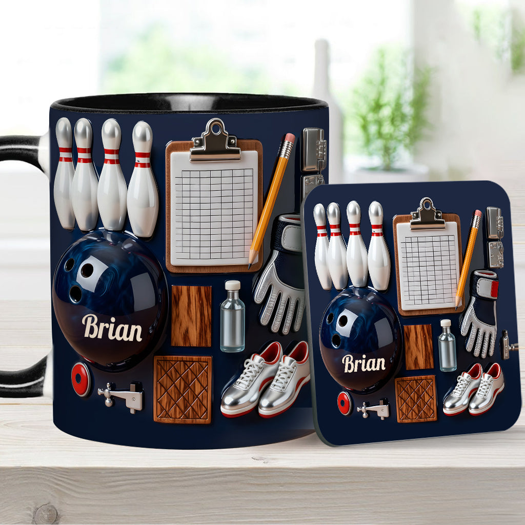 J'adore le bowling - Mug et sous-verre personnalisés sur le thème du bowling
