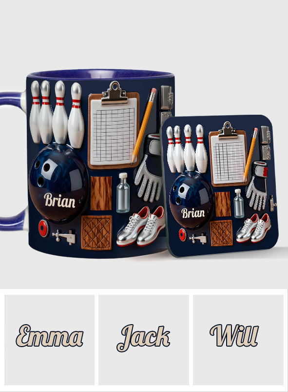 J'adore le bowling - Mug et sous-verre personnalisés sur le thème du bowling