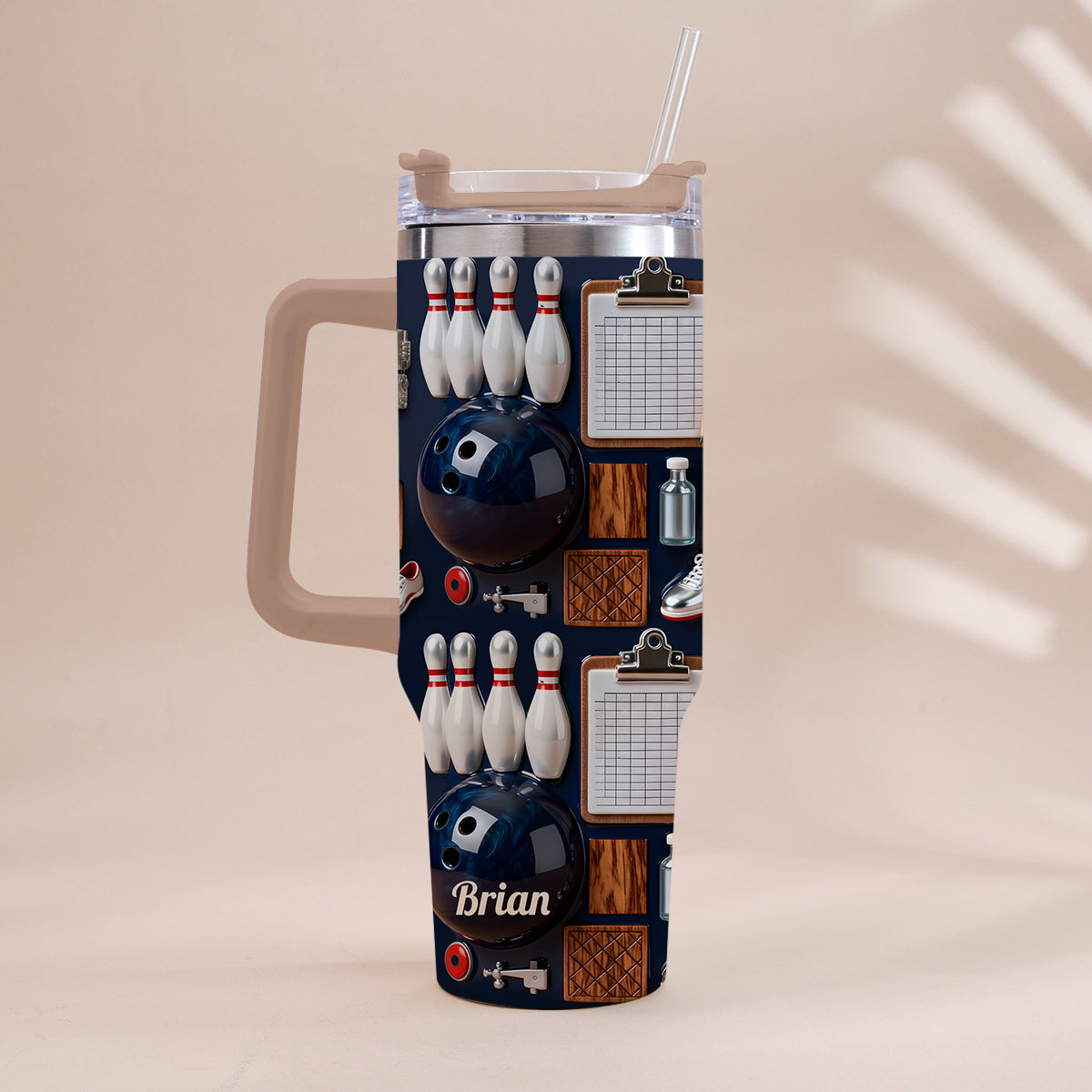 Gobelet de bowling personnalisé avec poignée « J’adore le bowling »