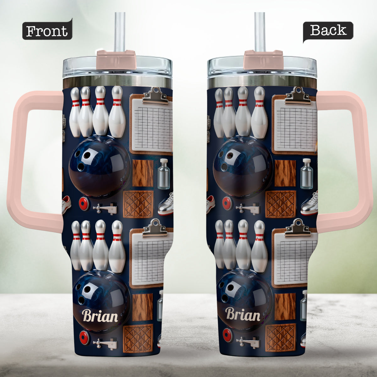 Gobelet de bowling personnalisé avec poignée « J’adore le bowling »