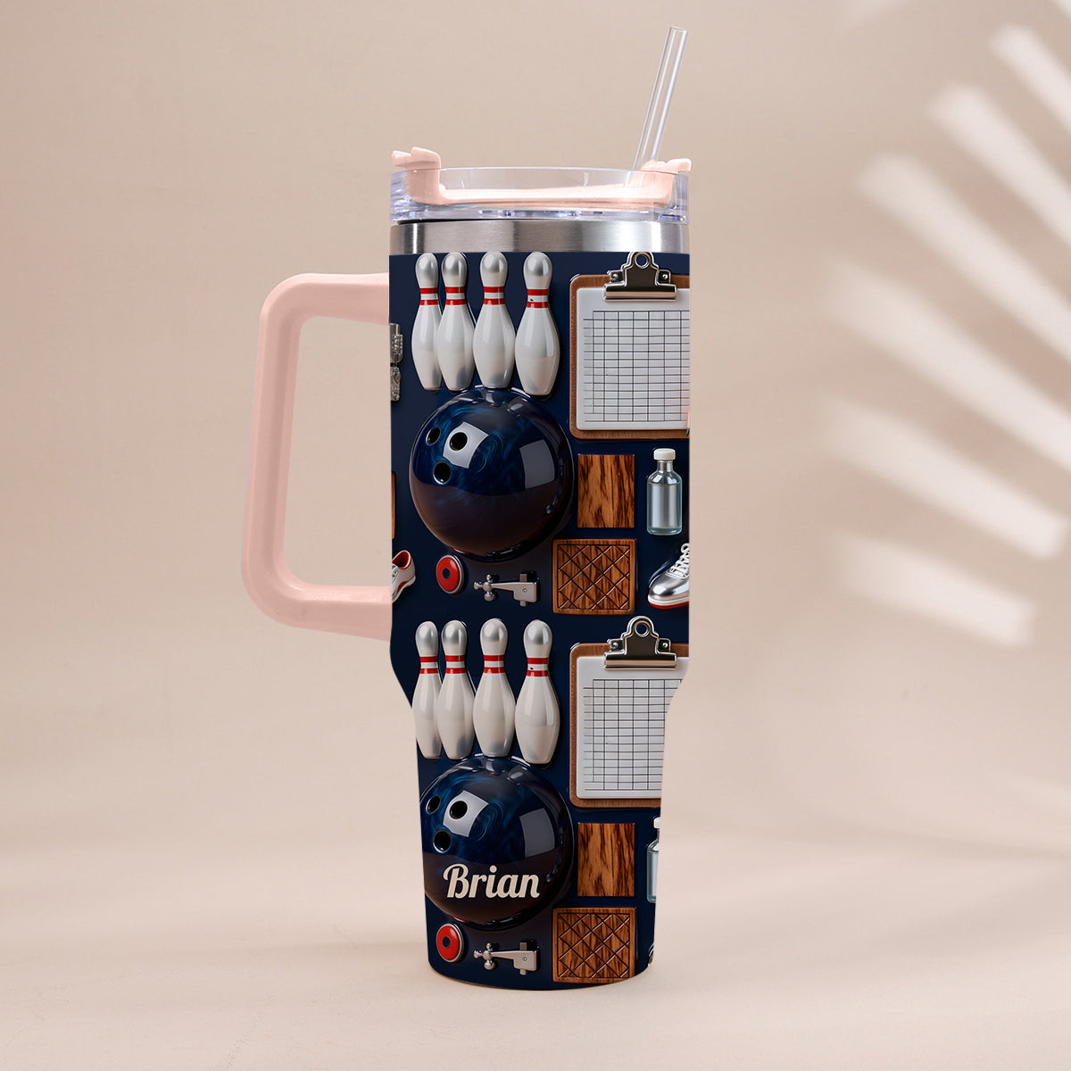 Gobelet de bowling personnalisé avec poignée « J’adore le bowling »