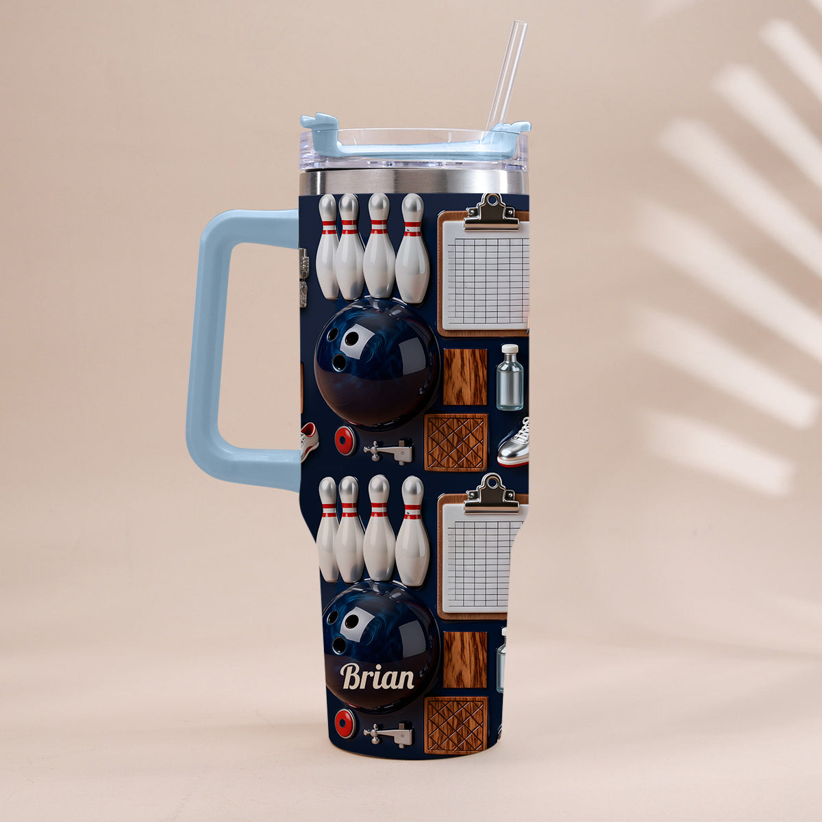Gobelet de bowling personnalisé avec poignée « J’adore le bowling »
