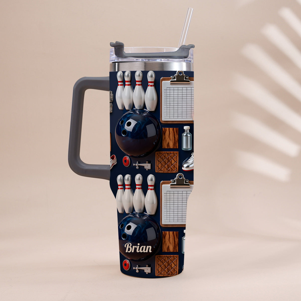 Gobelet de bowling personnalisé avec poignée « J’adore le bowling »