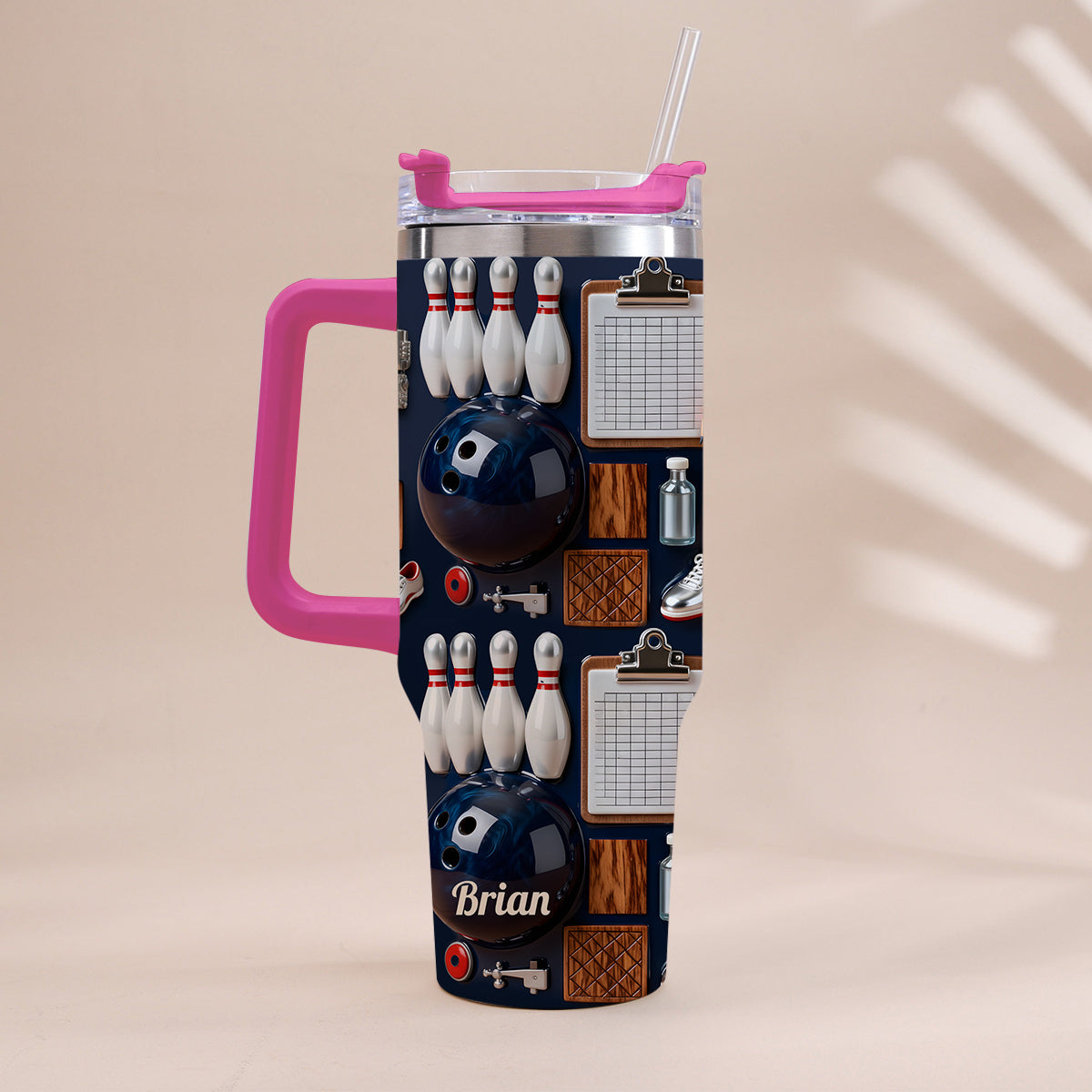 Gobelet de bowling personnalisé avec poignée « J’adore le bowling »
